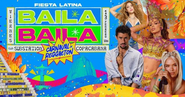 fiesta latina baila baila |carnaval de reggaeton | copacabana | 13 febrero | 23h (foto do evento)