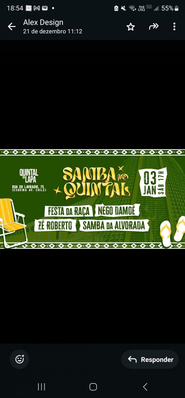 Samba no Quintal - Festa da Raça, Nego Damoé, Samba da Alvorada e Compositor Zé Roberto! Lapa RJ. (foto do evento)